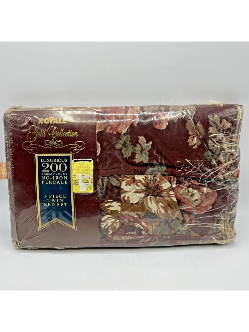 Royale Gold Collection Twin Sheet Set Pillowcase Wine Floral Ruffle
